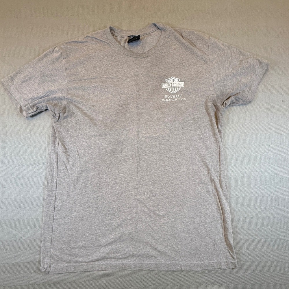 Harley Davidson Waikiki Honolulu Hawaii Graphic T-Shirt Gray Mens L Large 2428